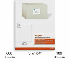 Staples lASER/ink Shipping Labels 3 1/3" x 4" White 6 Labels/Sheet