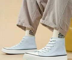 Men's High-Top Canvas Sneakers - Breathable Lace-Up Casual Walking & Tennis Shoes with Cushioned