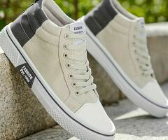 Men'S High-Top Canvas Sneakers - Lightweight, Comfortable, and Stylish Blue & Beige Skate Shoes 